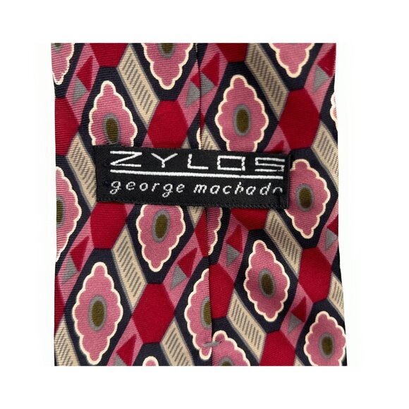 EUC Men's GEORGE MACHADO ZYLOS Silk Neck Tie 58" x 4" Red Geometric - Picture 3 of 6